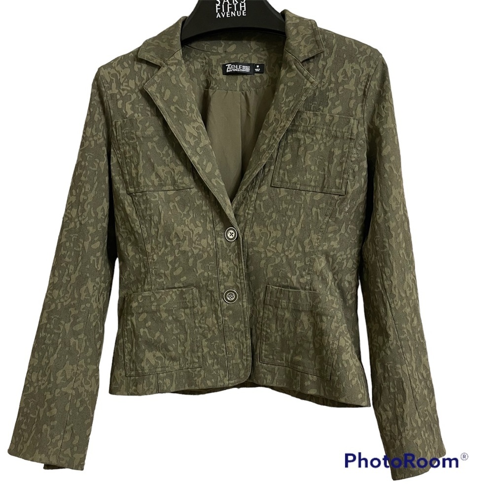 Olive floral/camo print 7th Ave Design New York & Company blazer jacket Size M